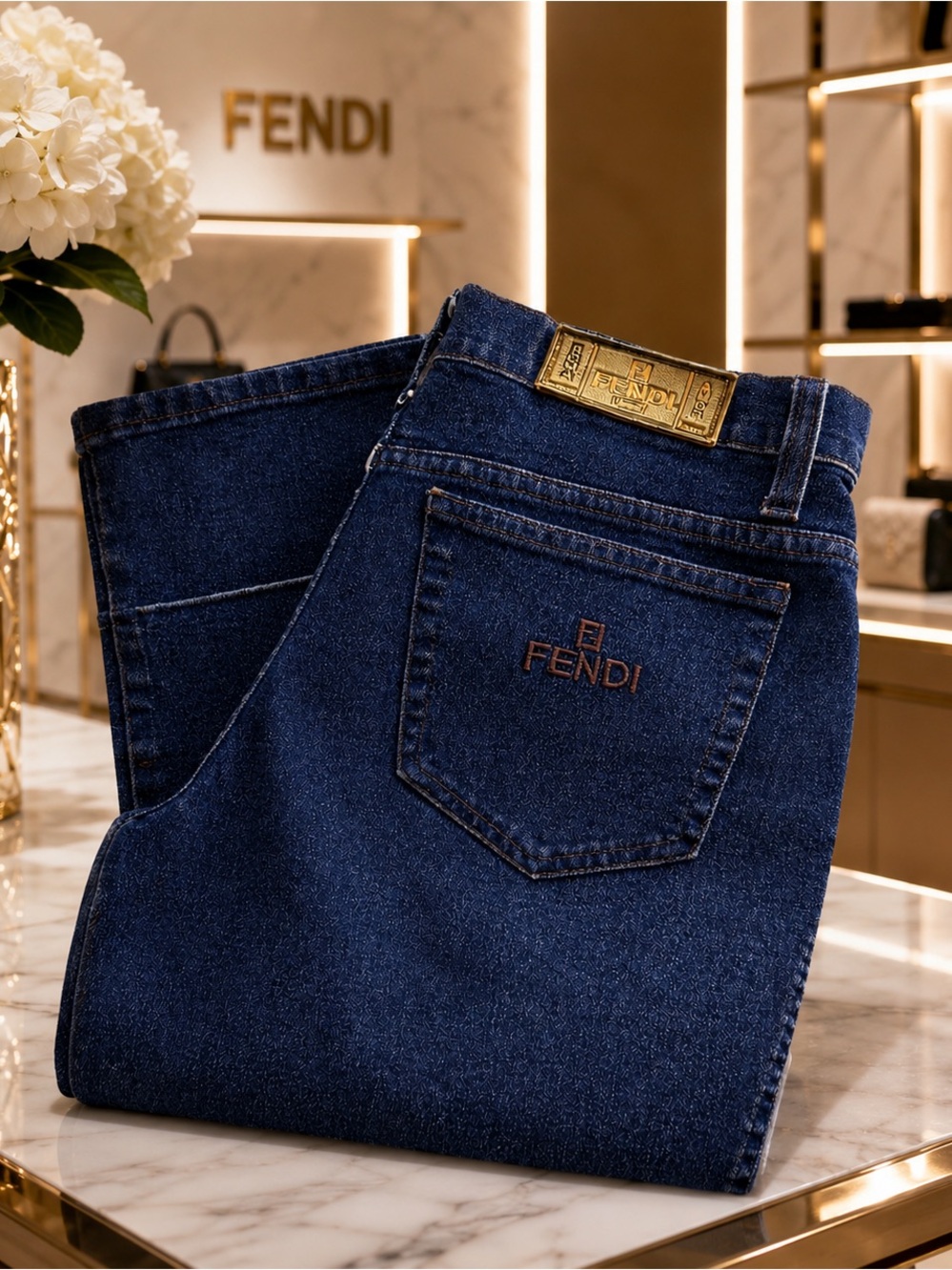 Fendi Roma Amor Jeans 28x31 (EU 45) Dark Wash FF Logo Made Italy Designer Denim